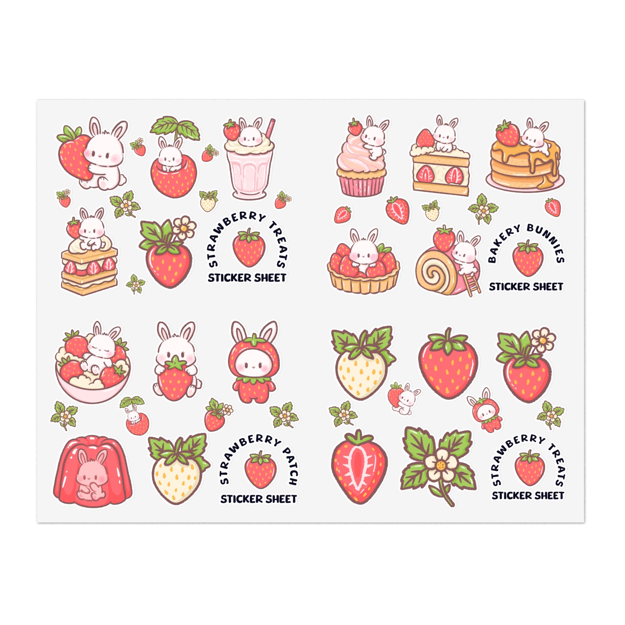 Sweet Strawberry Bunny Sticker Sheet - Puppy's Aesthetics