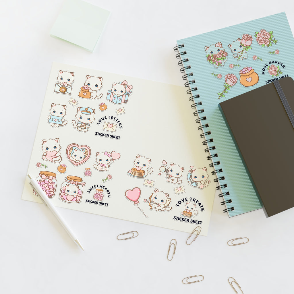 Kawaii Love & Treats Sticker Sheet - Puppy's Aesthetics