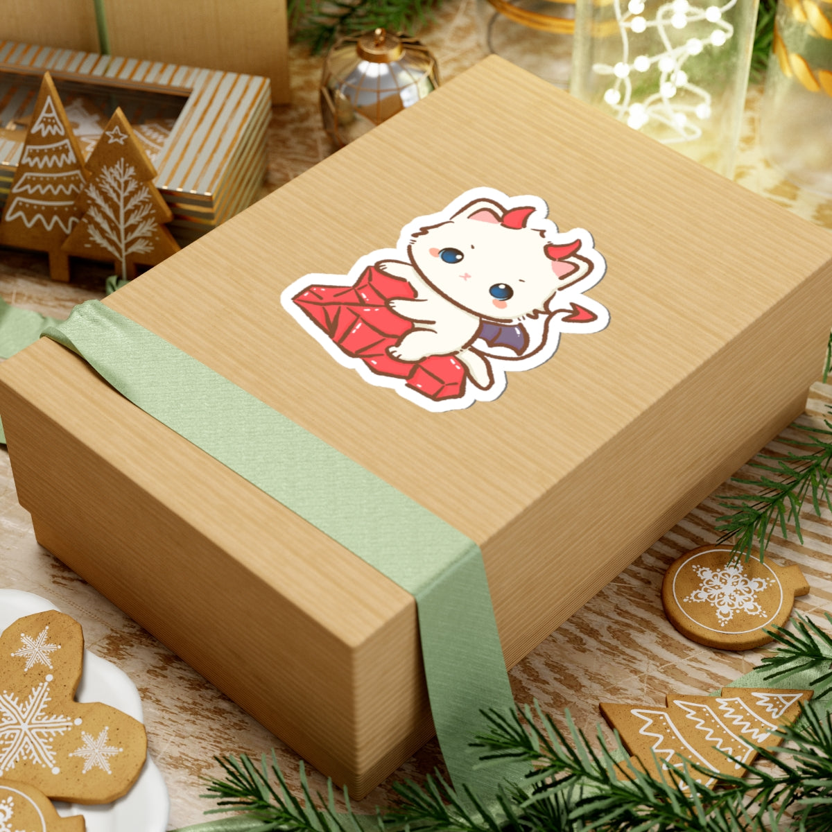 Kawaii Demon Kitty Kiss-Cut Sticker - Puppy's Aesthetics