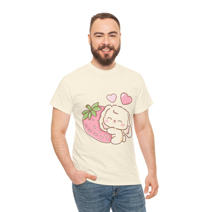 Cute Bunny Strawberry Play Tee - Puppy's Aesthetics