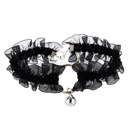 Sweet Adjustable Lace Choker with Bell Black