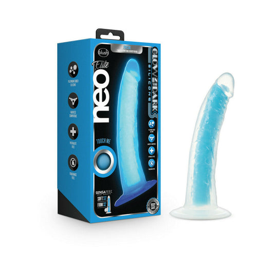 Neo Elite Glow in the Dark Prysm 7 " Silicone Dual Density Dildo Neon Blue