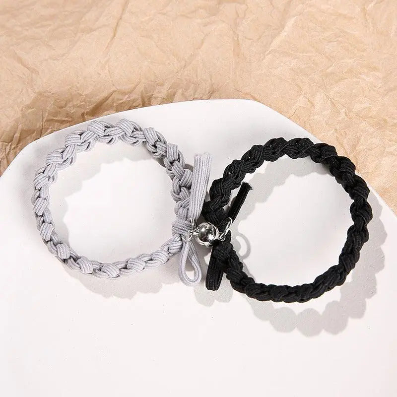 Magnet Couple Bracelet Set (Colors) 8 # handmade magnetic knitting bracelet [black + gray pair]