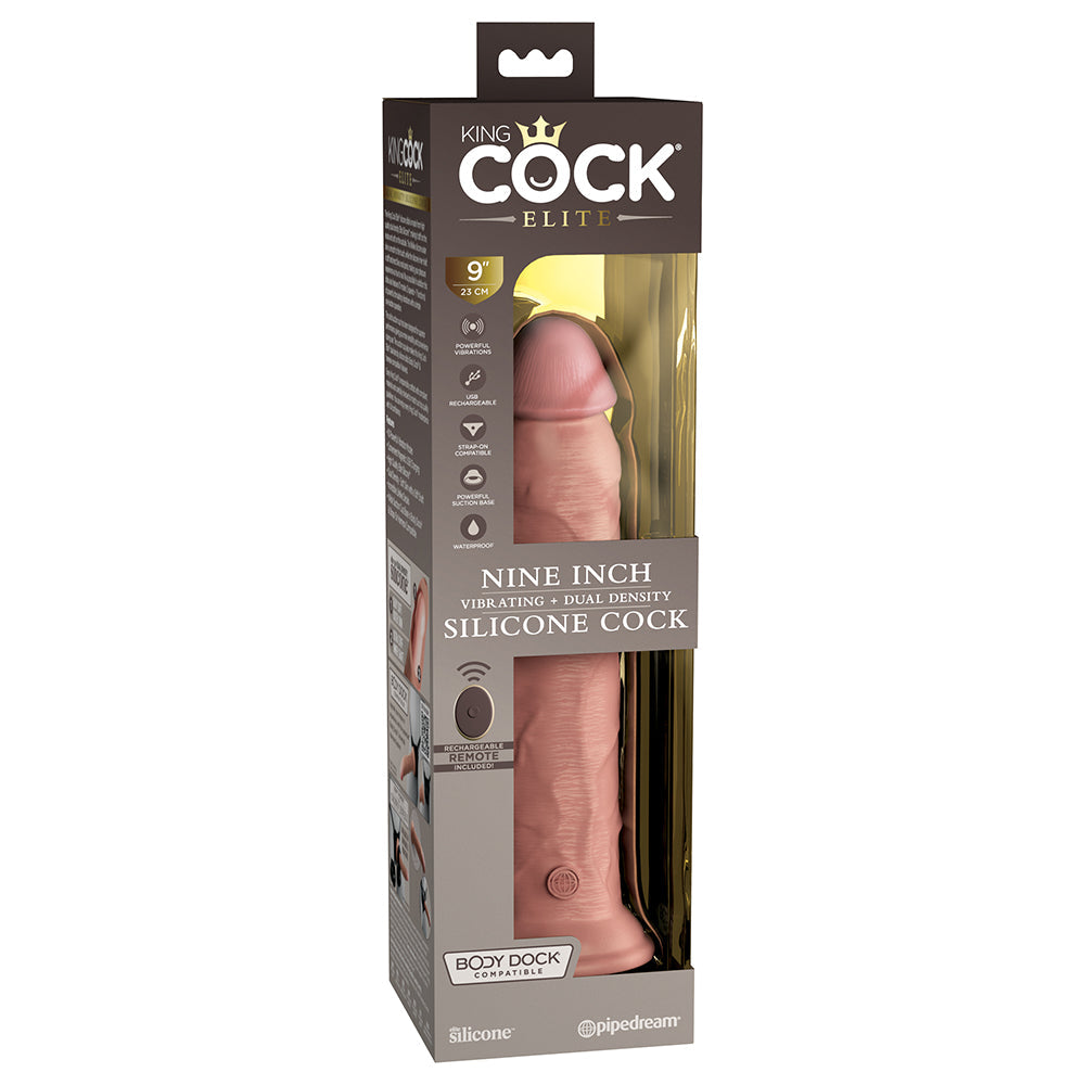 King Cock Elite 9 " Vibrating Dual Density Silicone Realistic Dildo Beige