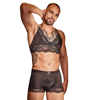Lace Desire Men’s Striped Bra Set - Puppy's Aesthetics