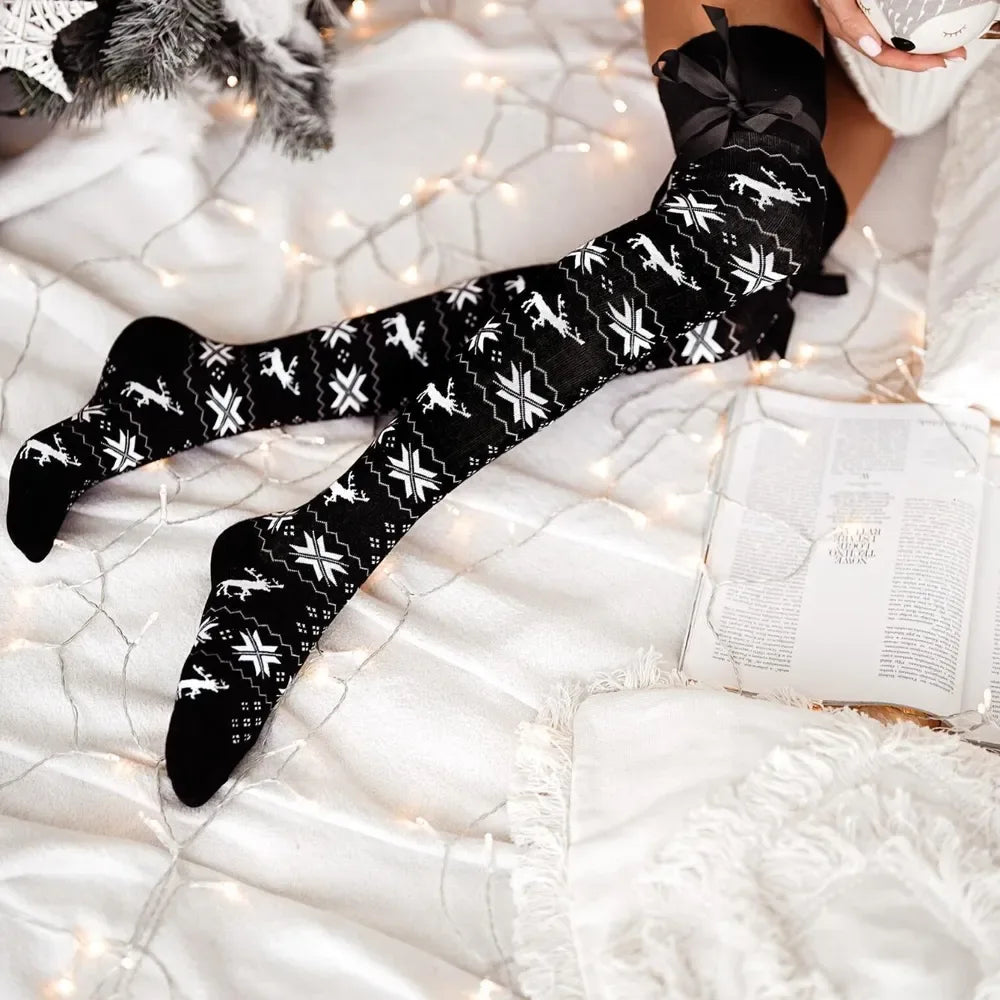 Christmas Bowknot Over-Knee Cozy Socks - Puppy's Aesthetics