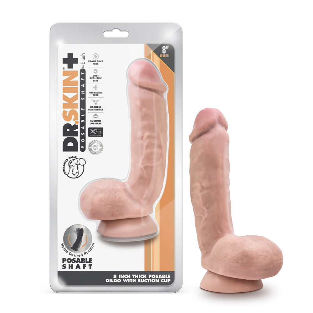 Dr. Skin Plus Thick 8 " Triple Density Posable Dildo with Balls Beige