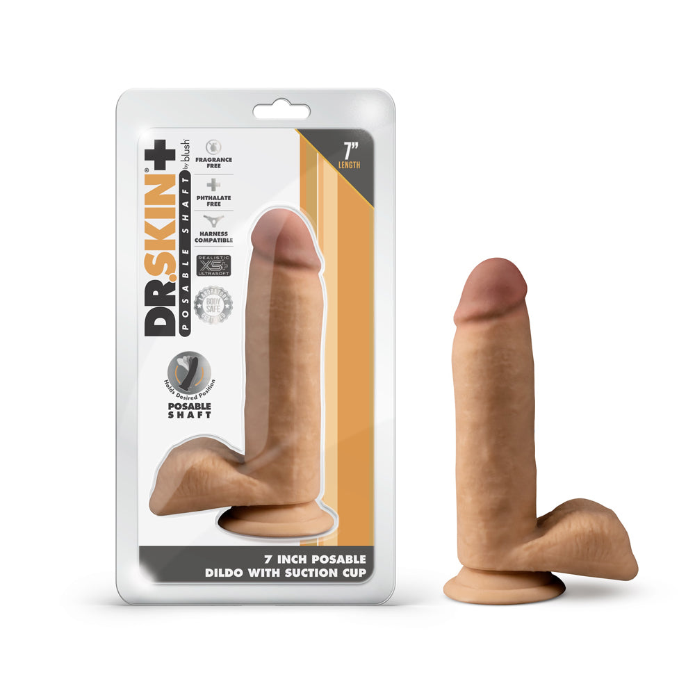 Dr. Skin Plus Realistic 7 " Triple Density Posable Dildo with Balls Tan
