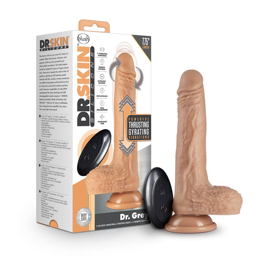 Dr. Skin Silicone Dr. Grey 7.75 " Thrusting & Gyrating Dildo with Remote Control Beige