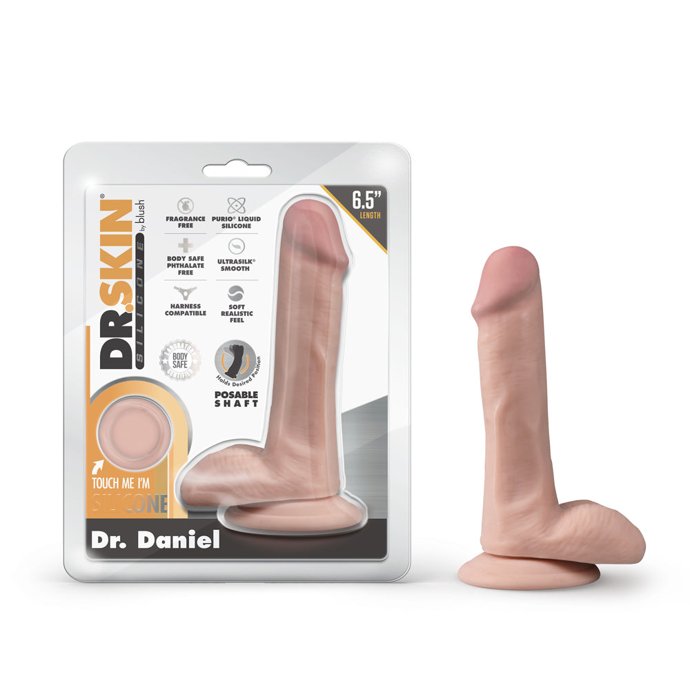 Dr. Skin Silicone Dr. Daniel 6.5 " Posable Dildo with Balls Beige