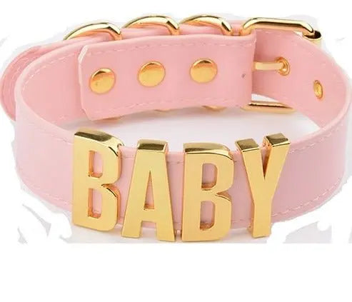 Kawaii 'Baby' Leather Collar Light Yellow Gold Color