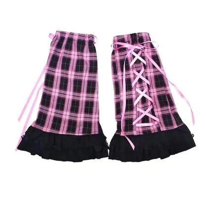 Plaid Lace Up Leg Warmers 1 One Size