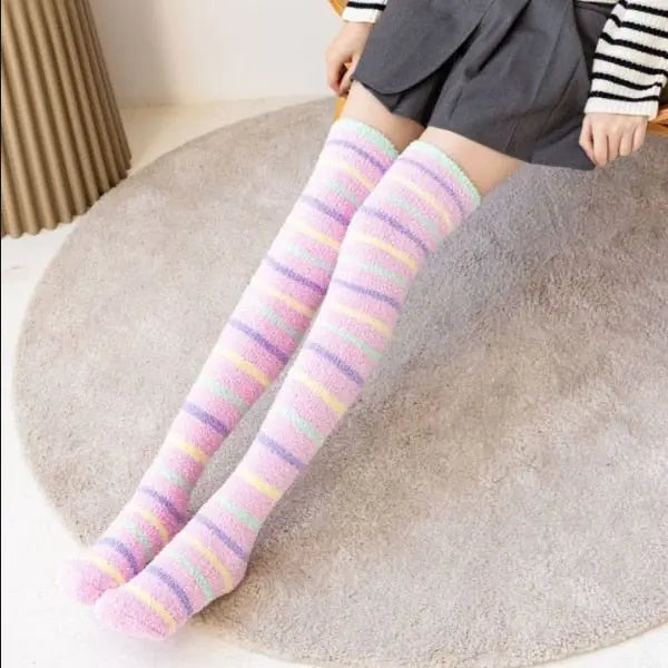 Soft Thick Fuzzy Thigh High Socks 8 One Size