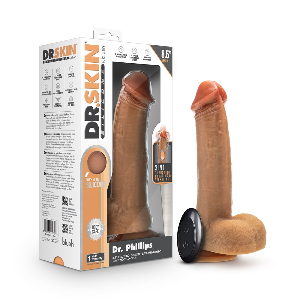 Dr. Skin Silicone Dr. Phillips 8.5 " Thrusting, Gyrating & Vibrating Dildo with Remote Control Tan