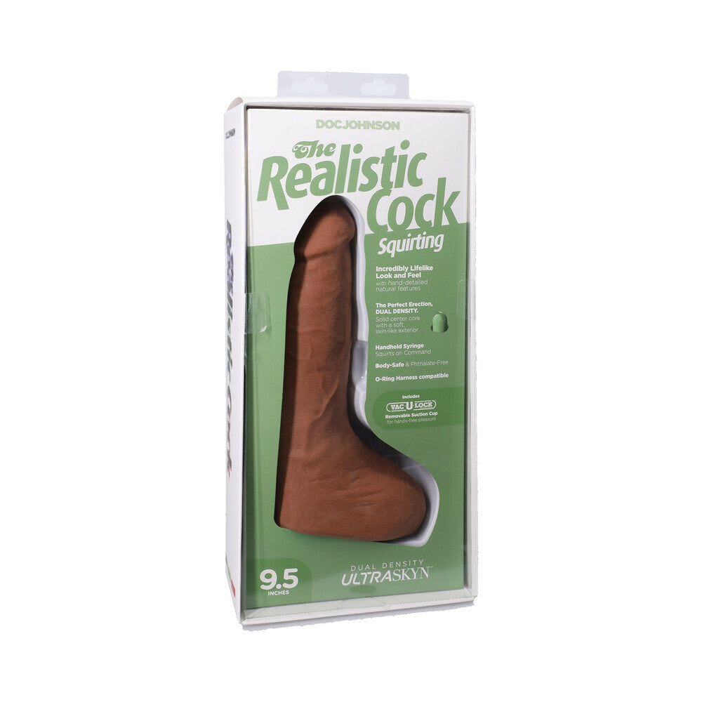 The Realistic Cock Squirting 9.5 " ULTRASKYN Vac-U-Lock Dildo Caramel