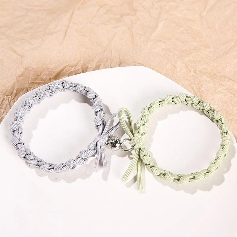 Magnet Couple Bracelet Set (Colors) 10 # handmade magnetic knitting bracelet [gray + green pair]