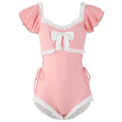 Kawaii Pink Bow Adult Onesie Swimsuit Pink China