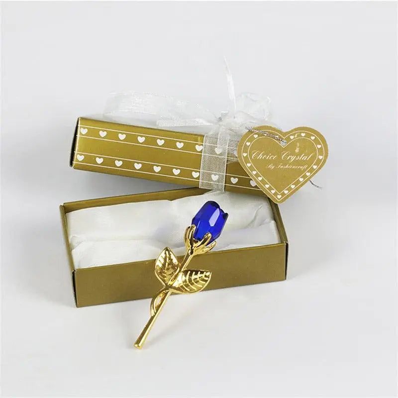 Valentines Day Gift Crystal Glass Rose blue gold-box