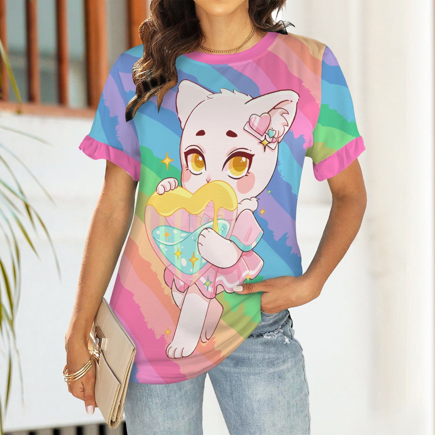 Pretty Kitty Rainbow Ruffle Tee