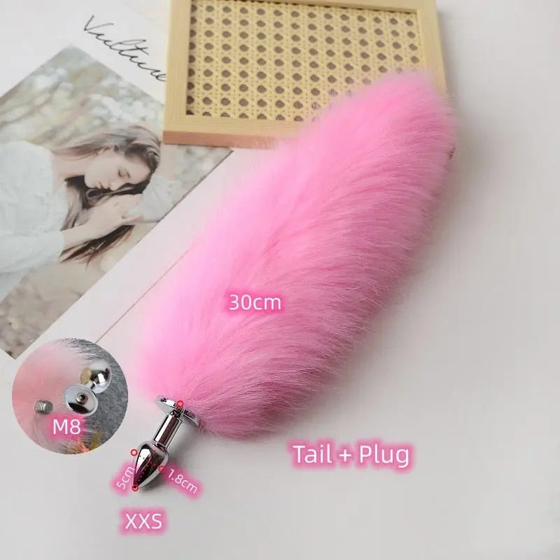 Lovely Long Pink Tail with Stainless Plug 30cm Tail Plug XXS