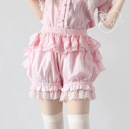 Victorian Gothic Lolita Shorts Lace Ruffles Pink