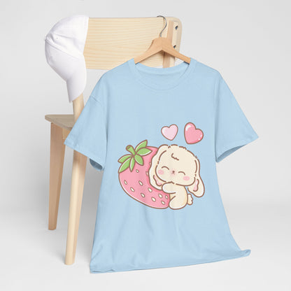 Cute Bunny Strawberry Play Tee - Puppy's Aesthetics