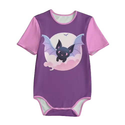 Purple Bat Moon Unisex Adult Onesie Bodysuit White