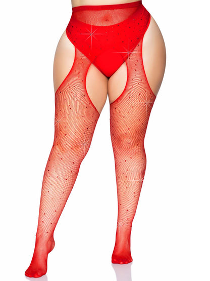 Casey Rhinestone Fishnet Suspender Tights