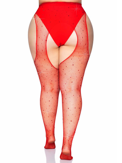 Casey Rhinestone Fishnet Suspender Tights