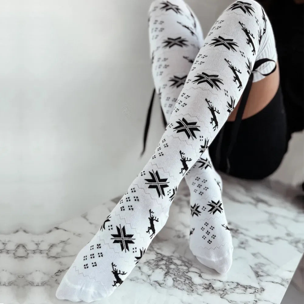 Christmas Bowknot Over-Knee Cozy Socks - Puppy's Aesthetics