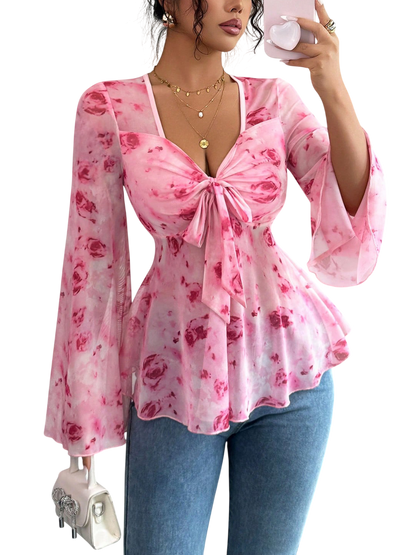 Garden Whisper Tie-Front Blouse