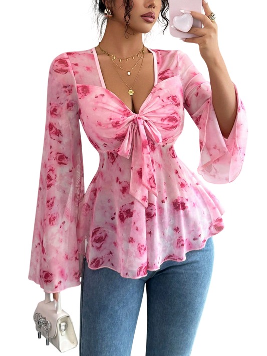 Garden Whisper Tie-Front Blouse