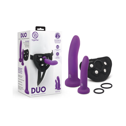 Together Duo Silicone 2-Piece 5.5 " & 8 " Dildo and Harness Set Purple