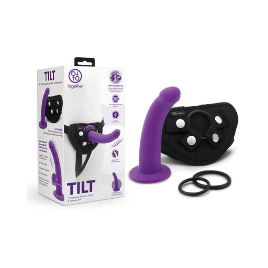 Together Tilt 6.5 " Silicone Dildo and Harness Set Purple