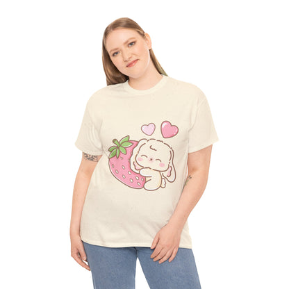 Cute Bunny Strawberry Play Tee - Puppy's Aesthetics