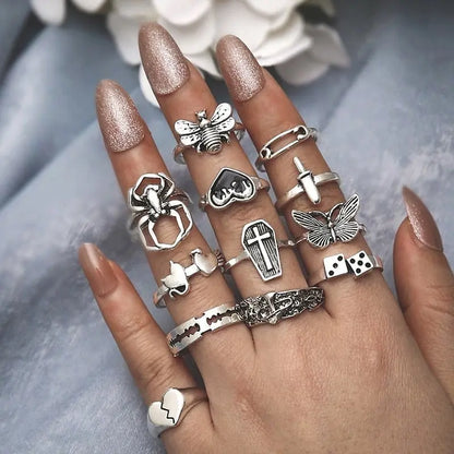 Silver Gothic Ring Set