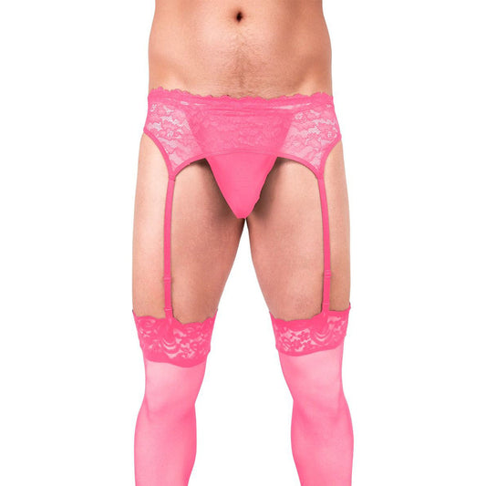 Prowler Lace Garter Set Pink XL