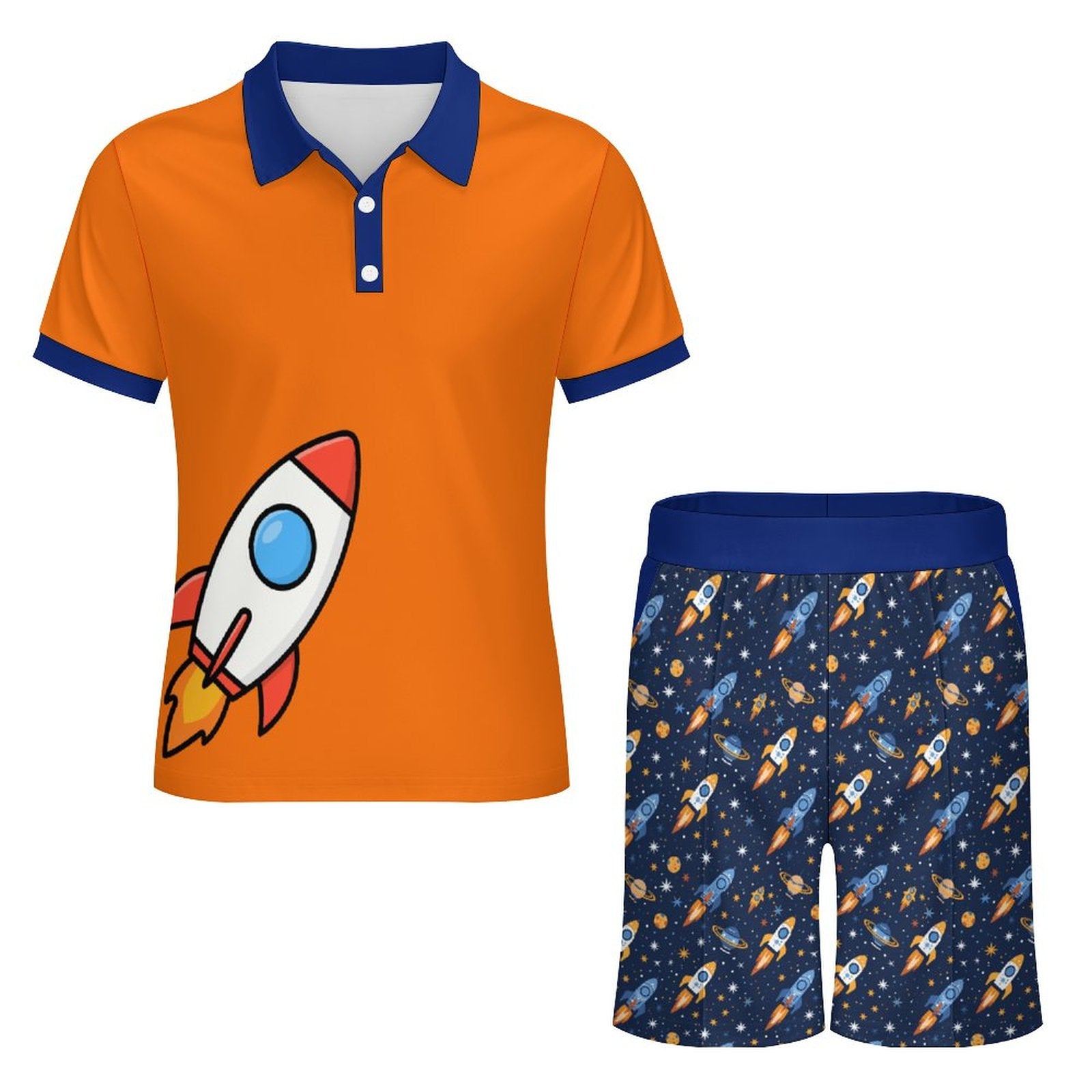 Cosmic Rocket Polo Shorties Set