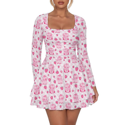 Custom Women's Square Neckline Ruffled Mini Dress