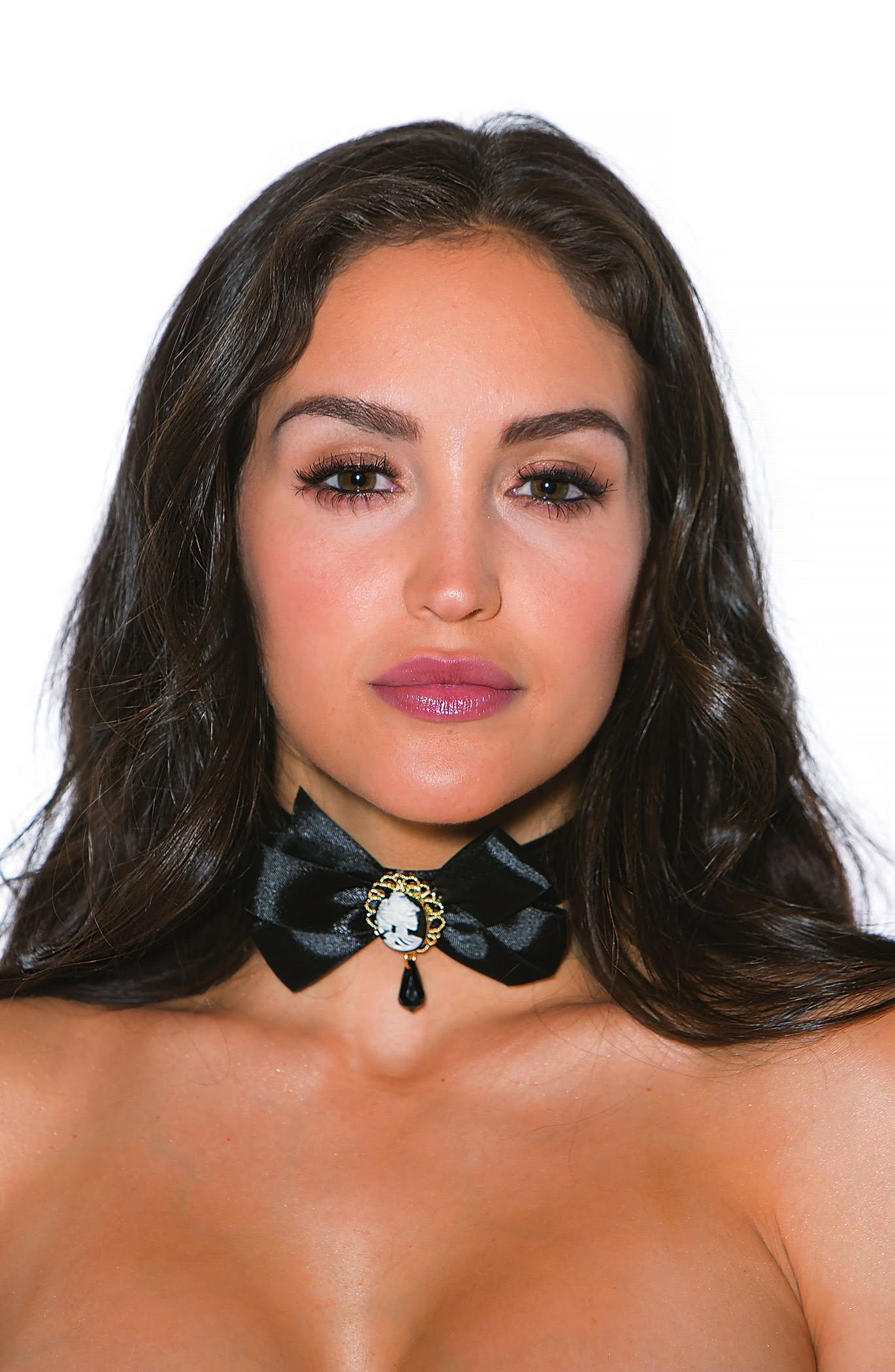 Choker Ribbon Bow Skull Cameo Lace Satin (Black)