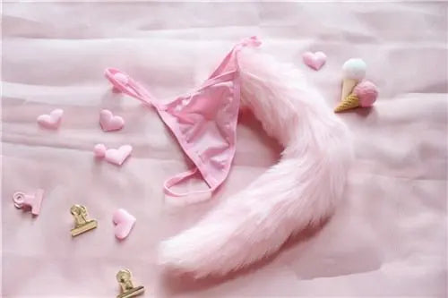 Kawaii Lolita Tail Panties Fox tail Pink One Size