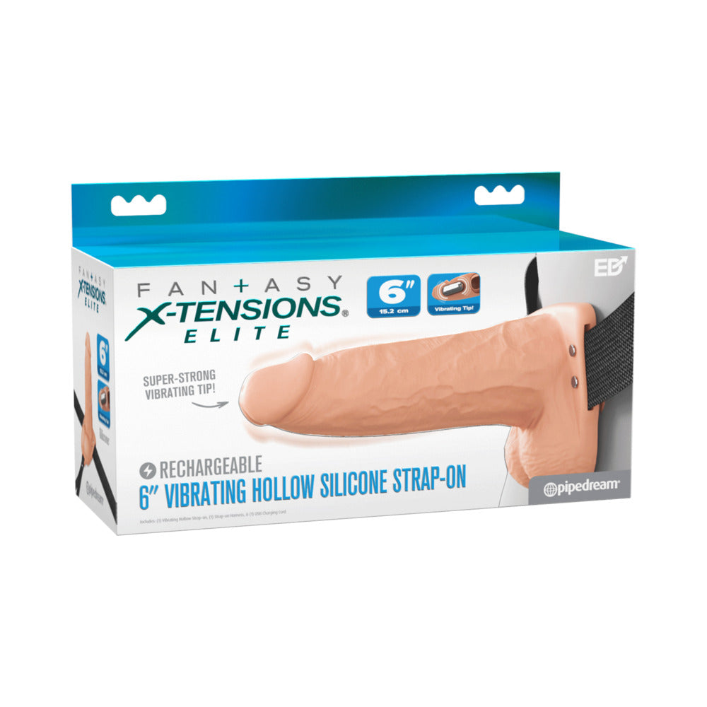 Fantasy X-Tensions Elite Vibrating Hollow Silicone Strap-On 6 " Light
