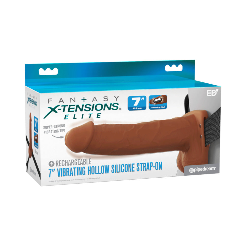 Fantasy X-Tensions Elite Vibrating Hollow Silicone Strap-On 7 " Brown