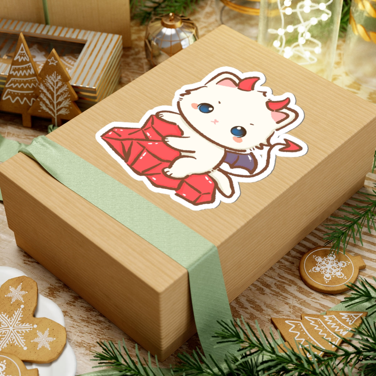 Kawaii Demon Kitty Kiss-Cut Sticker - Puppy's Aesthetics