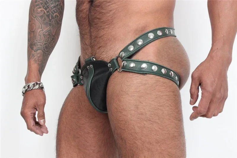 Studded Fetish Leather Harness Briefs (Colors) - Puppy's Aesthetics