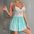 Mint Desire Embroidered Lingerie Set