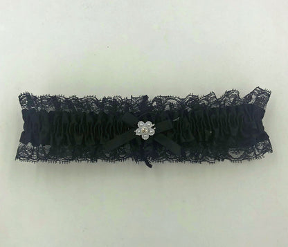 Satin Leg Garter One Size Black With Black Lace