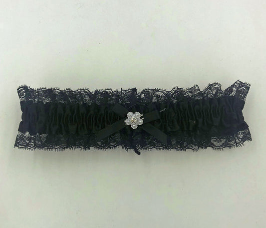Satin Leg Garter One Size Black With Black Lace