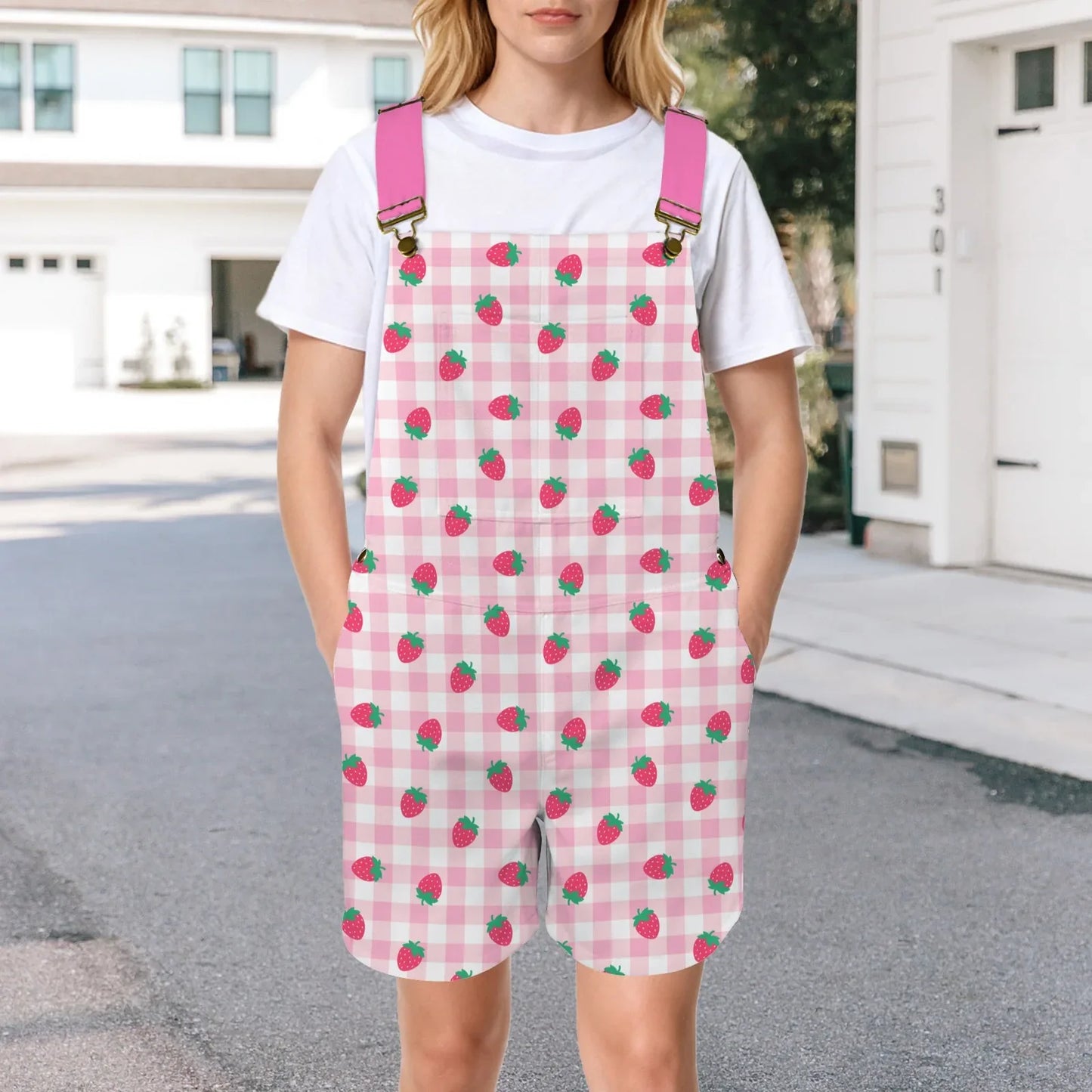 Strawberry Plaid Unisex Huggeralls - Puppy's Aesthetics