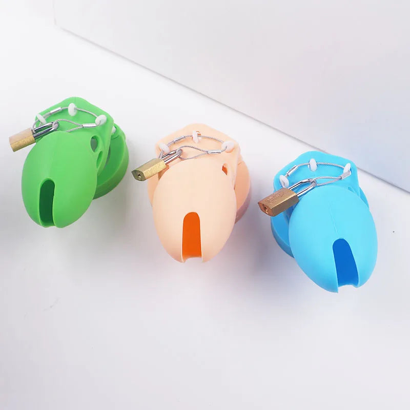 Silicone Chastity Cage Male Cock Lock with 5 Penis Rings